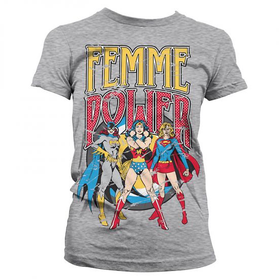 Šedé Dámské tričko DC Comics Femme Power - Kliknutím na obrázek zavřete