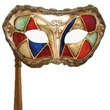 Benátská maska s držátkem arlecchino multicolore
