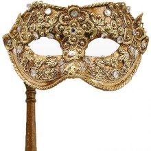 Benátská maska s držátkem macrame oro