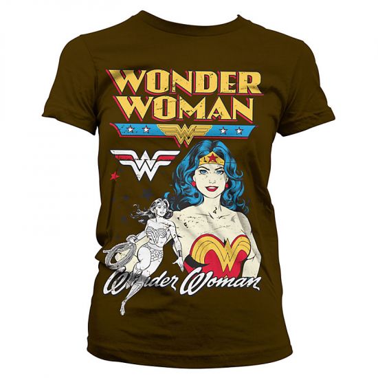 Wonder Woman Posing Hnědé Dámské tričko - Kliknutím na obrázek zavřete