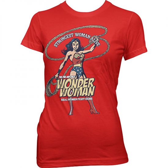 Dámské tričko Wonder Woman Strongest Woman Alive červené - Kliknutím na obrázek zavřete
