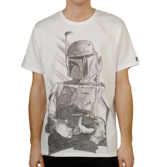 Triko s potiskem Star Wars Boba Fett bílé velikost M - Kliknutím na obrázek zavřete