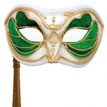 Benátská maska s držátkem Monica verde bianco