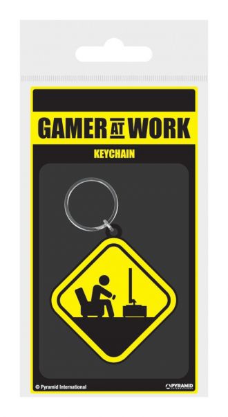 Gamer At Work gumový přívěsek na klíče Caution Sign 6 cm