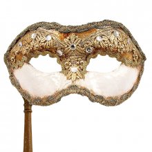 Venetian Mask Colombina macrame bianco con bastone