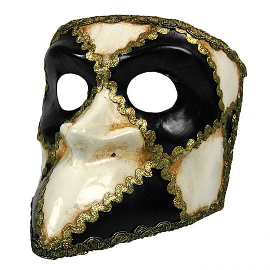 Originální benátská maska Bauta Scacci Bianco Nero