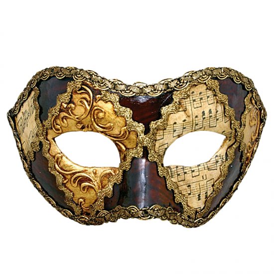 Karnevalová maska Colombina scacchi oro cuoio musica