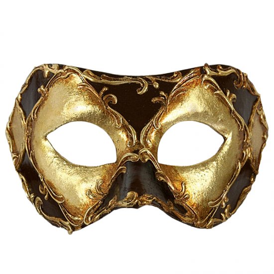 Karnevalová maska Colombina Scacchi Oro Cuoio Stucco