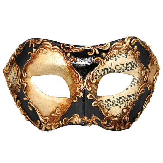 Karnevalová maska Colombina Scacchi Oro Cuoio Stucco Musica