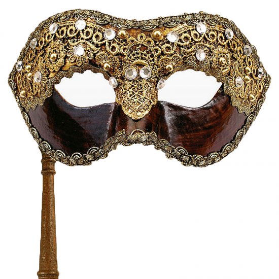 Benátská maska s držátkem 1/2 macrame cuoio con bastone