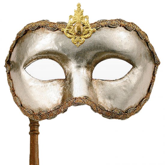 Benátská maska s držátkem argento con bastone