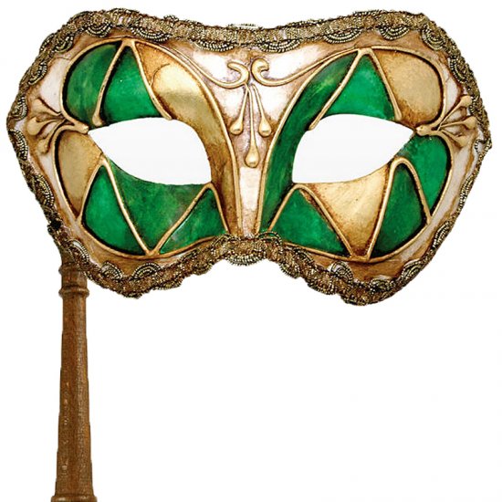 Benátská maska s držátkem arlecchino verde