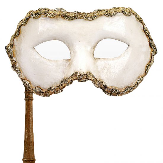 Benátská maska s držátkem bianco con bastone