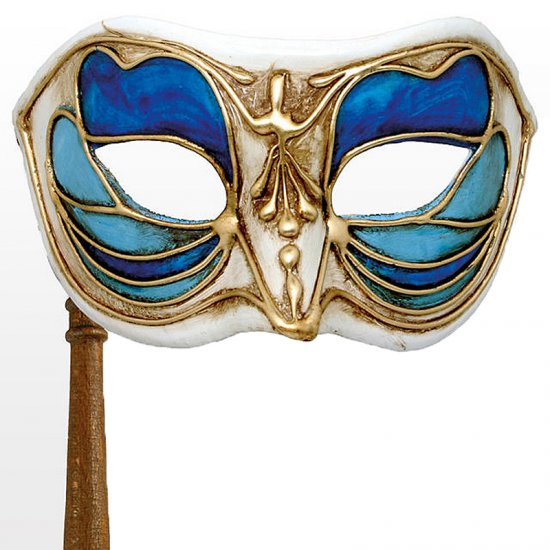 Benátská maska s držátkem Monica blu bianco