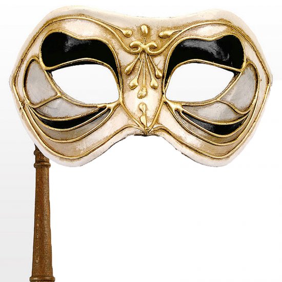 Benátská maska s držátkem Monica nero bianco