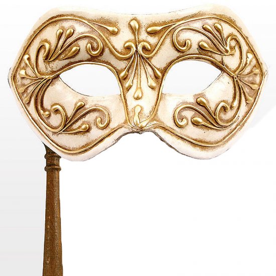 Benátská maska s držátkem Monica oro bianco