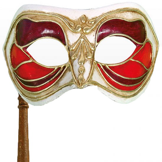 Benátská maska s držátkem Monica rosso bianco