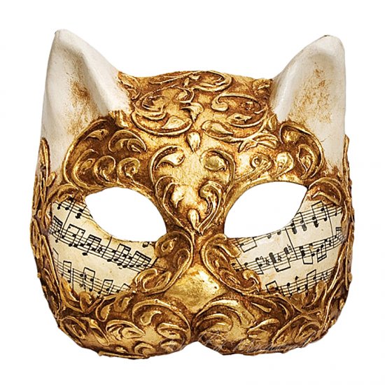 Dekorační benátská maska Gatto Stucco Oro Musica