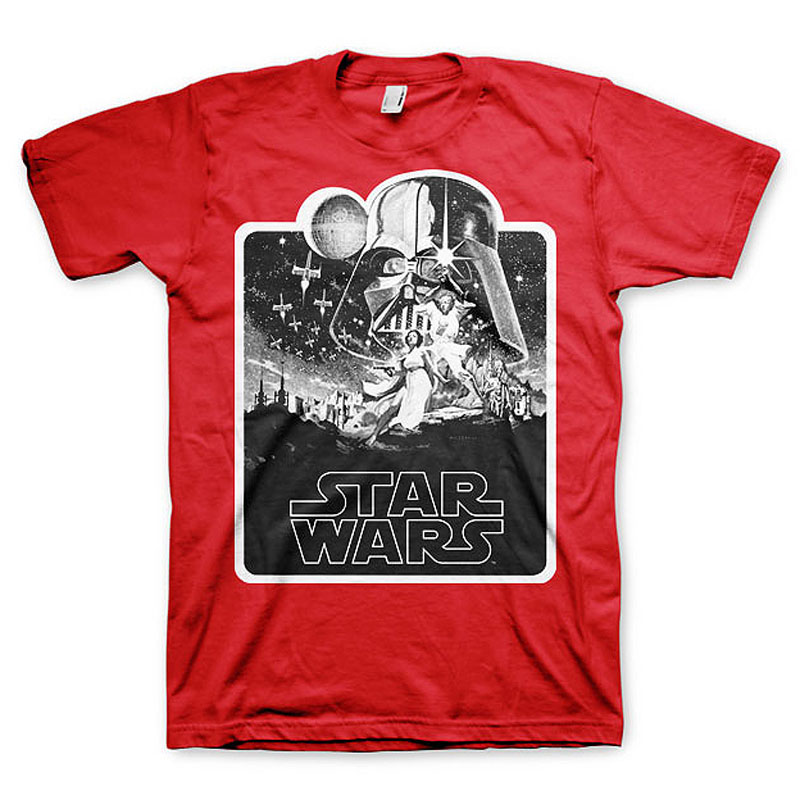 Star Wars červené pánské tričko Deathstar Poster