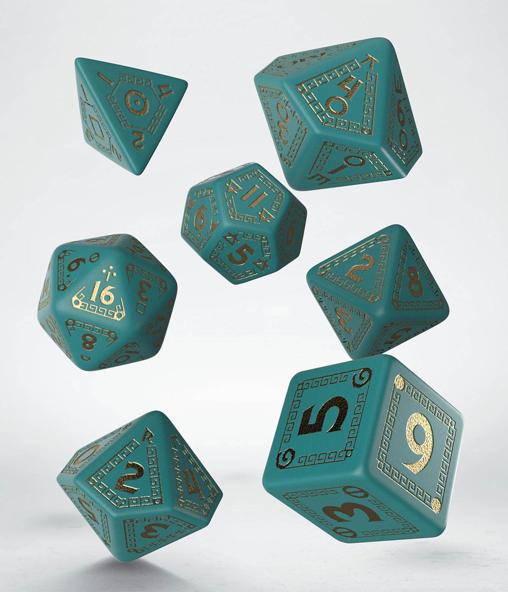 RuneQuest Dice Set turquoise a gold (7)